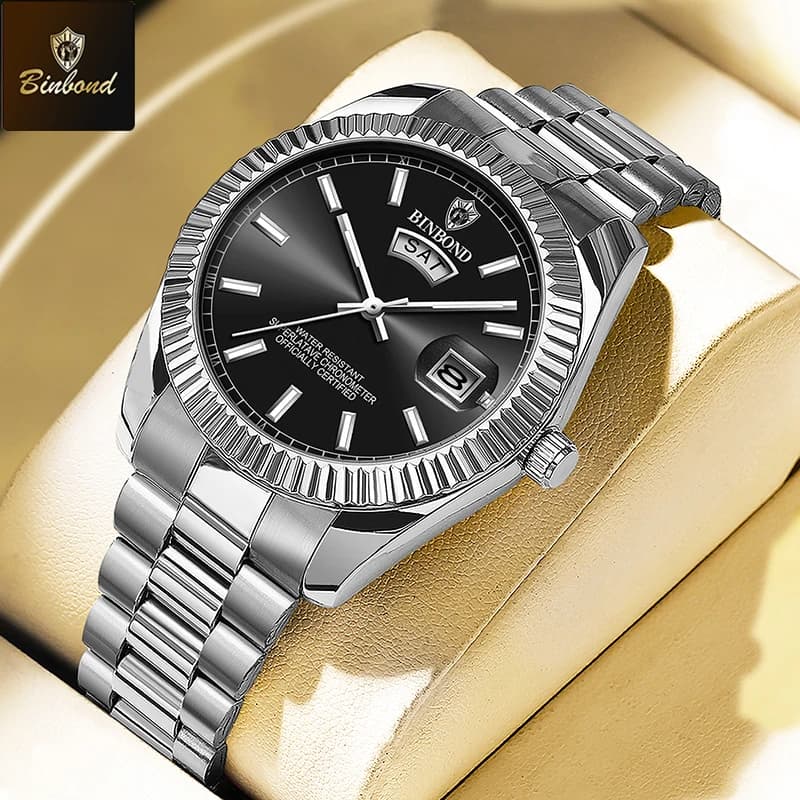 Montre homme BINBOND luxe sport étanche lumineuse quartz acier inoxydable - montre masculine
