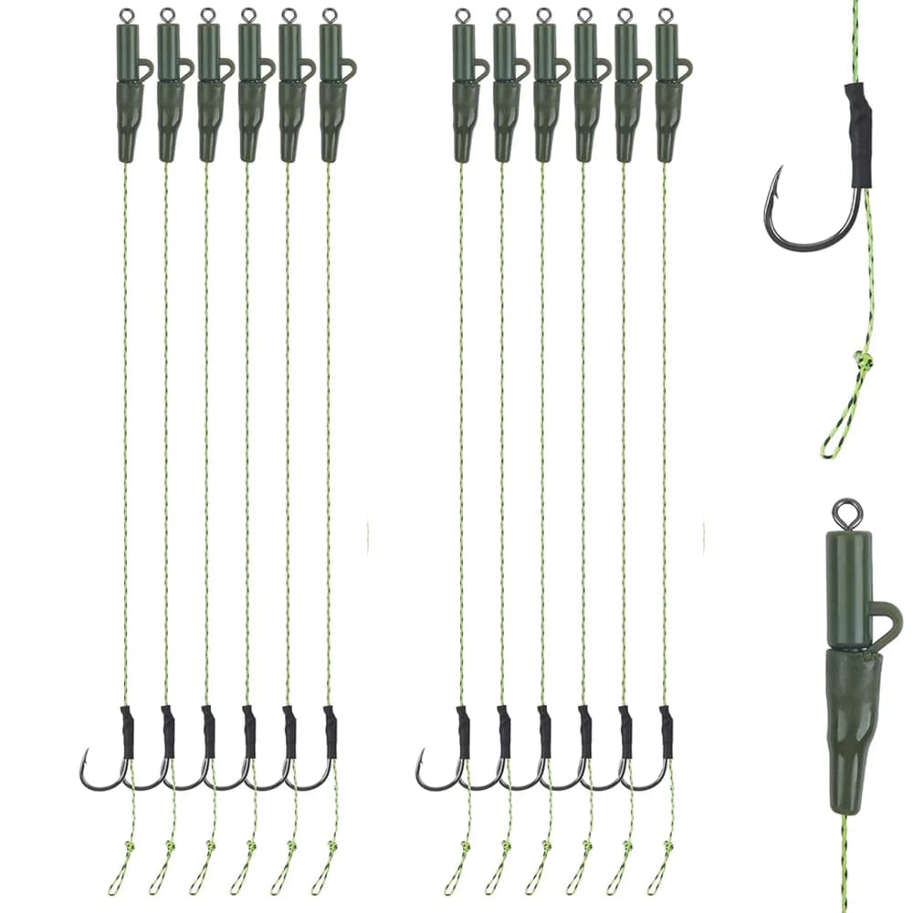 12 montages carp prêts avec clips plombs et hameçons chod/helicopter rigs tailles 2/4/6# accessoires