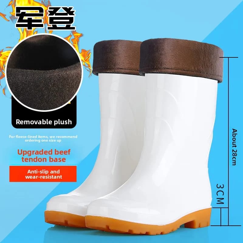 Bottes de pêche blanches anti-dérapantes mi-mollet imperméables pour chef et extérieur