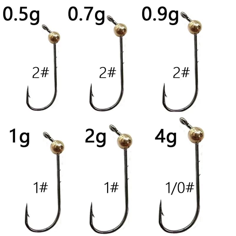 Lot de 5 hameçons jig micro 0.5g à 4g tête cuivre pour leurres souples et mini crankbait