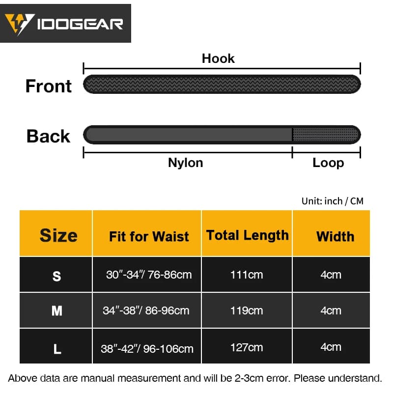 Ceinture intérieure tactique IDOGEAR 1.7" avec crochet liner pour ceinture de pêche professionnelle