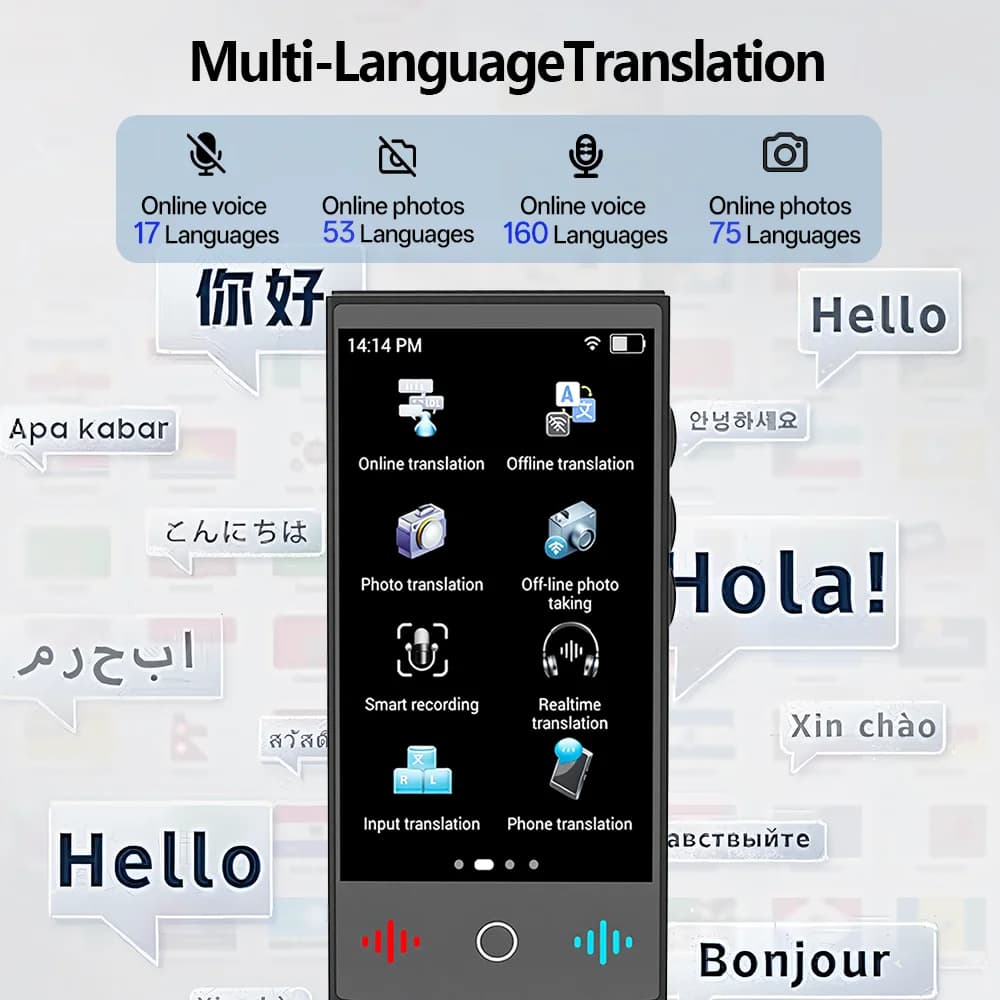 Traducteur voyage AI T26 ChatGPT 160 langues - Traduction vocale professionnelle pour pêche internationale