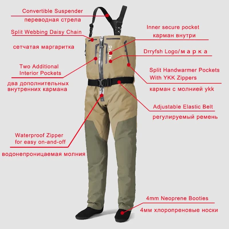 Waders convertibles respirants pour pêche à la mouche - Pantalon de pêche léger avec fermeture éclair pour hommes