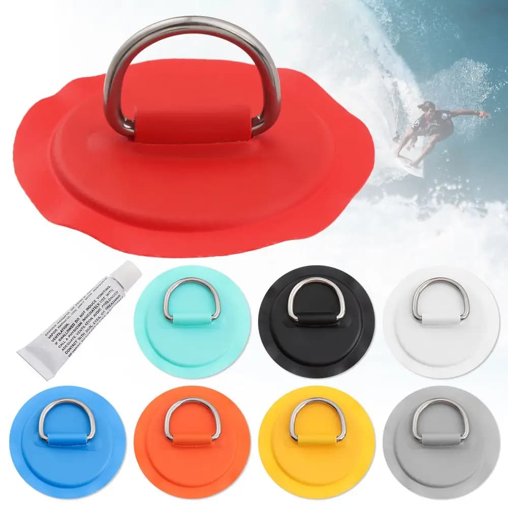 Kit réparation planche surf et SUP : 4 patches PVC, anneaux inox, corde élastique 5m pour deck rigging