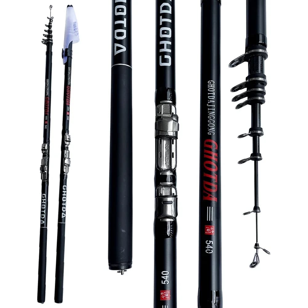Canne rock fishing GHOTDA carbone télescopique 2.7-6.3m pour pêche sur rochers en mer - Canne spinning océan