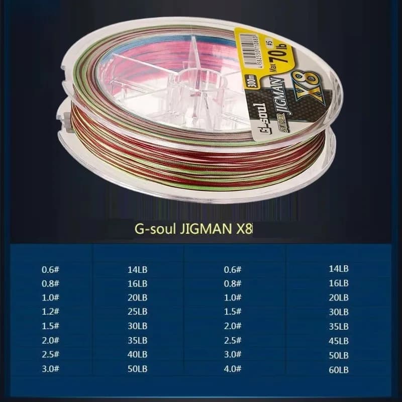 Ligne YGK G-SOUL X8 8 brins multicolore pour bass et carpe - 200M/300M haute résistance