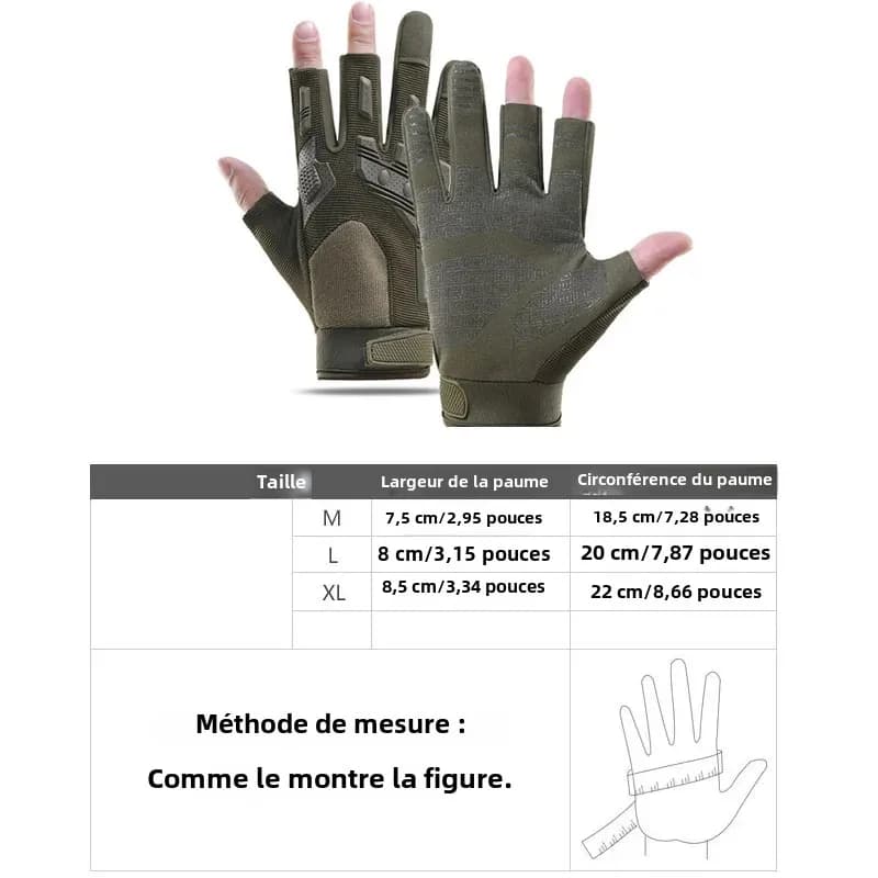 Gants tactiques pêche escalade - protection doigts ouverts pour pêche technique et précise