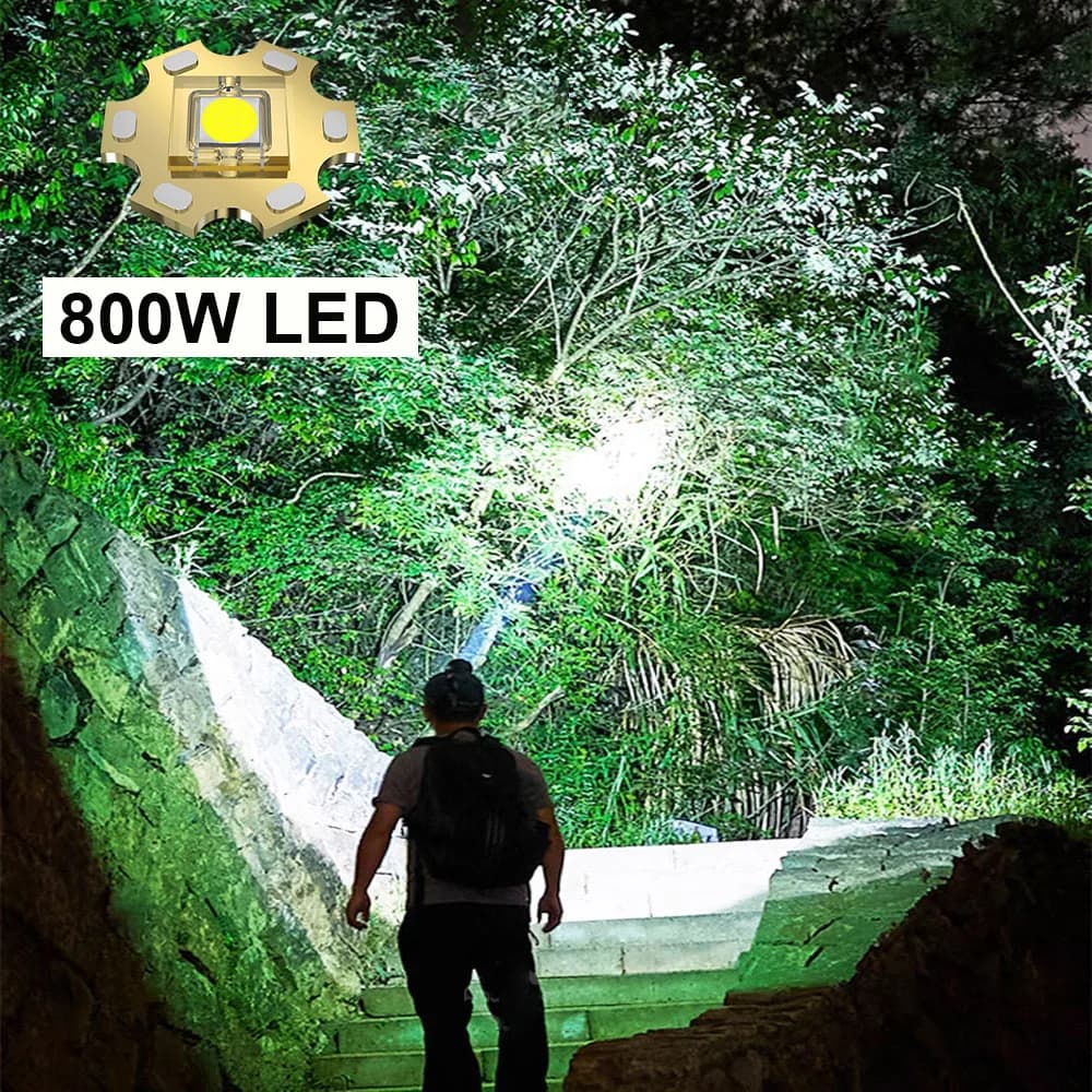 Frontale LED 800W 35000000LM zoomable ultra-puissante pour pêche au gros et chasse nocturne