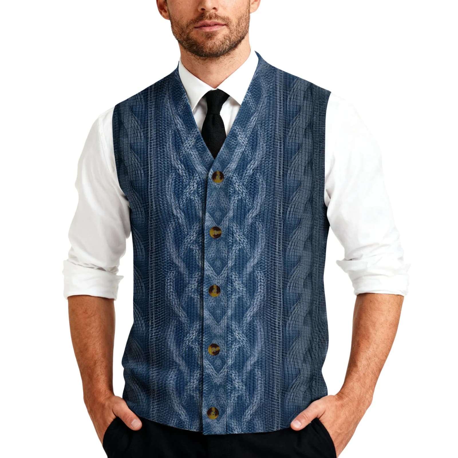 Gilet tricoté col V homme sans manches pull chaud automne pêche business décontracté boutons
