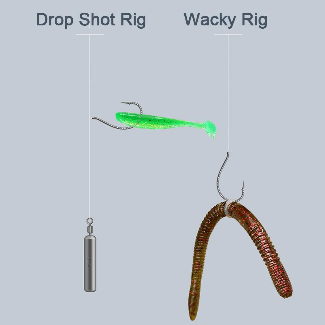 Lot 50 hameçons Drop Shot pêche fraîche - Crochets vers acier carbone pour bass perche silure