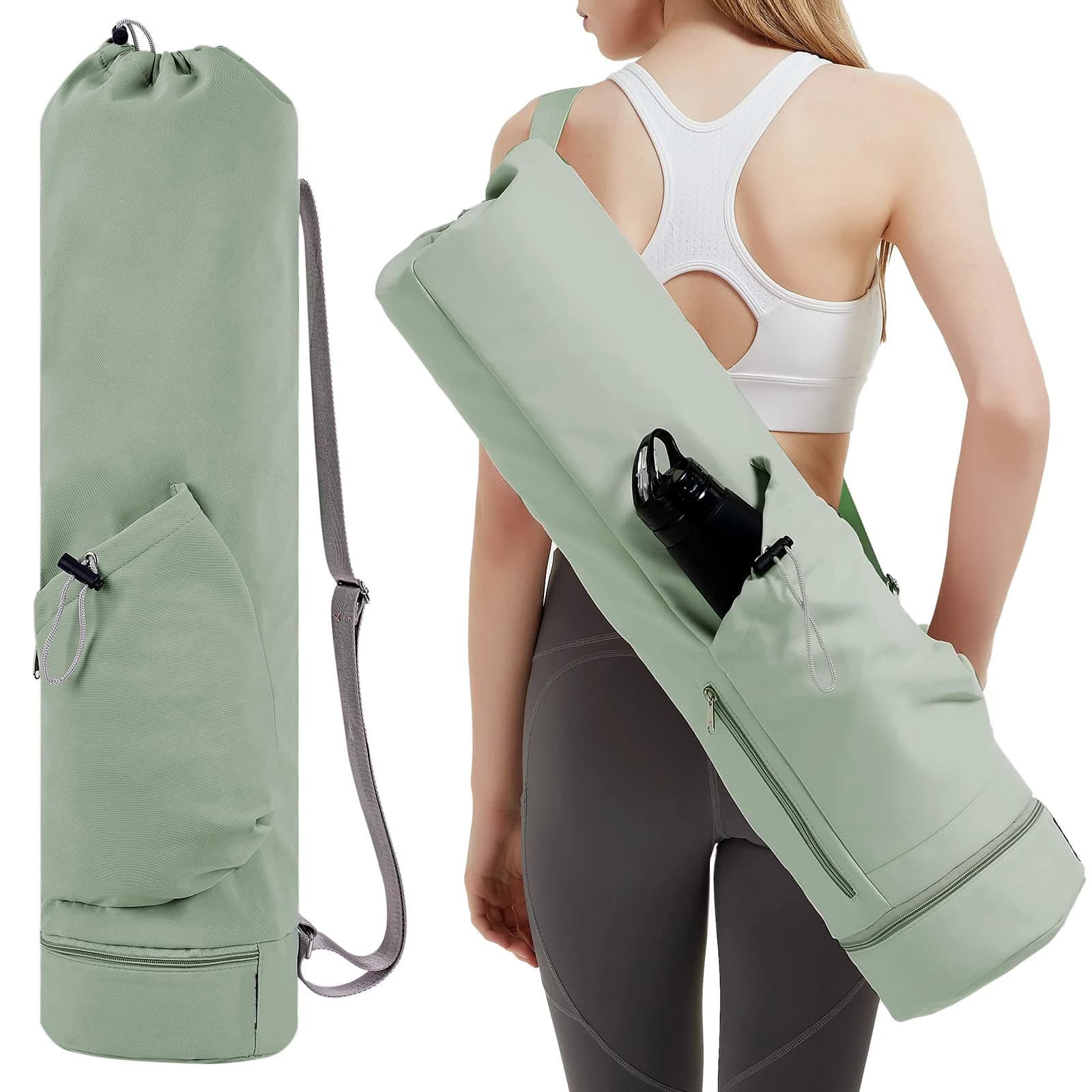 Sac tapis de yoga avec poche bouteille et fond étanche humide multifonction sport strap épaule rangement