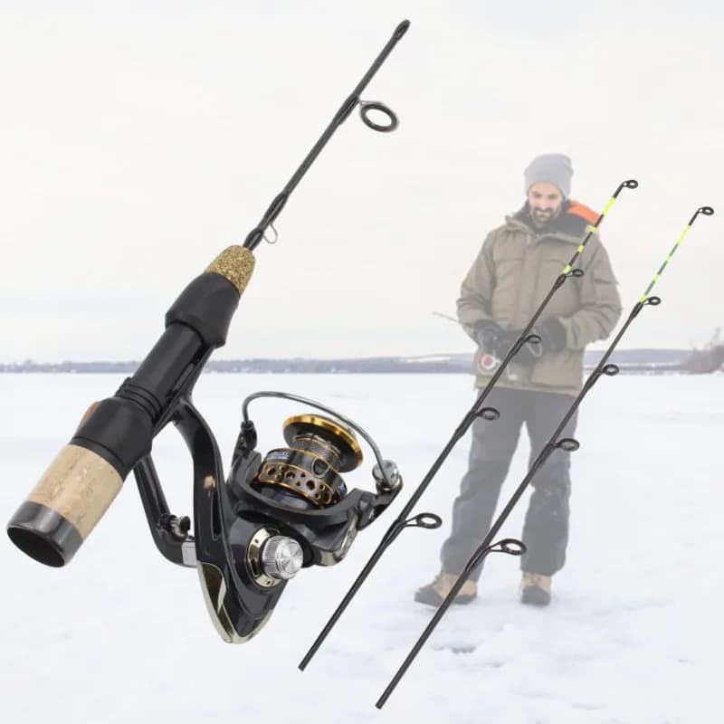 Combo canne glace 60cm 2 pointes + moulinet - Set pêche hivernale carbone nouveau