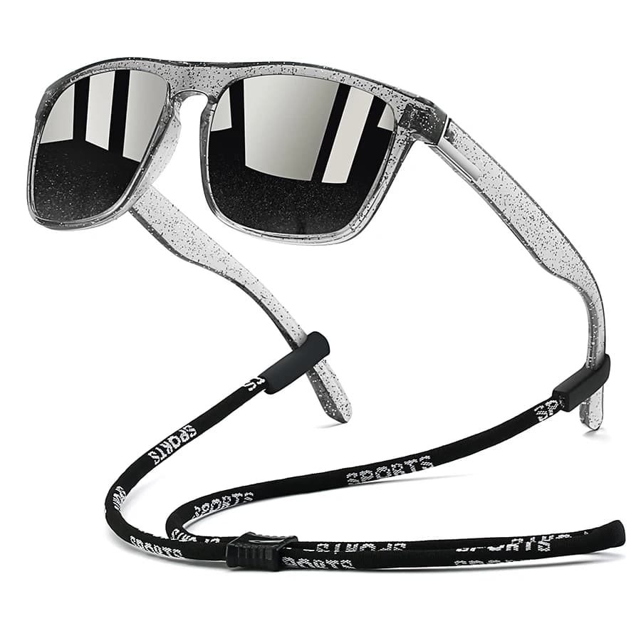 Lunettes de soleil avec chaîne pour pêche et conduite - Monture carrée classique - Légères et colorées