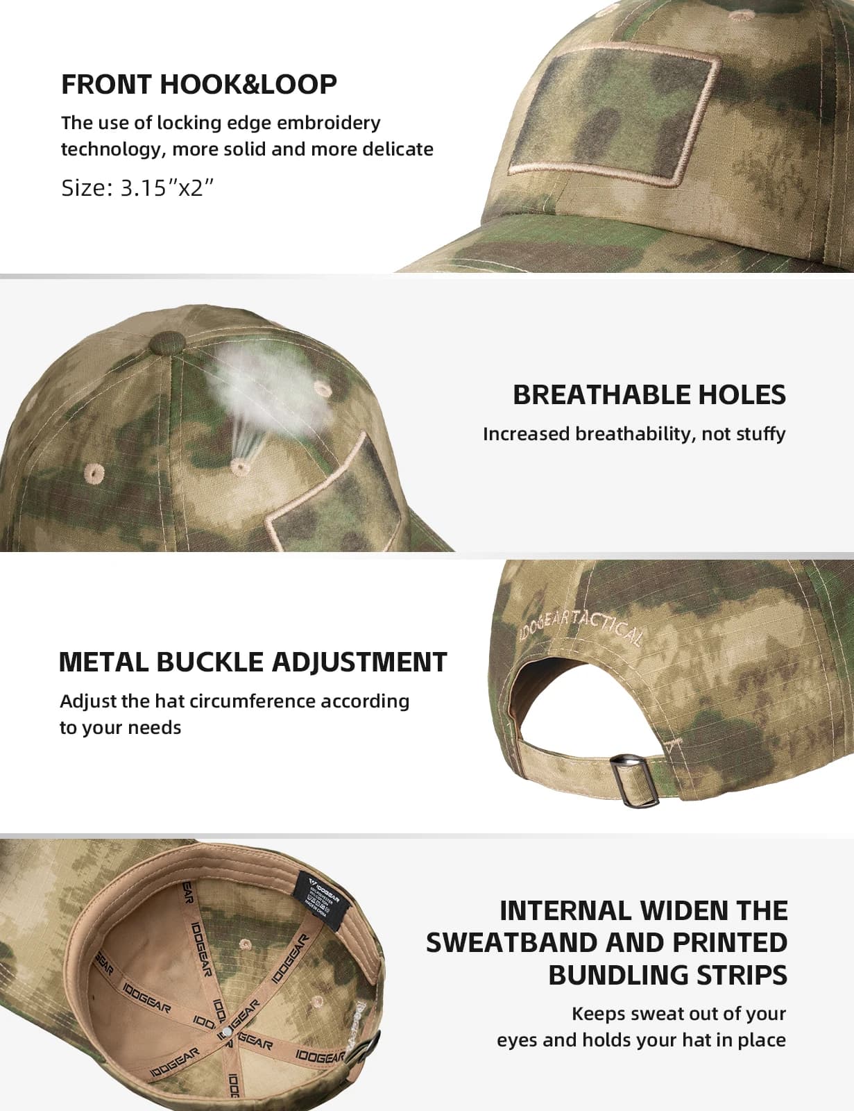 Casquette baseball tactique IDOGEAR mémoire bord séchage rapide imperméable anti-transpiration ajustable pêche