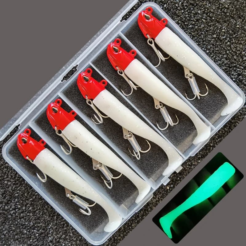 Leurre souple lumineux 24g 105mm pour bar et daurade, leurre de pêche 5 pièces appât artificiel glow
