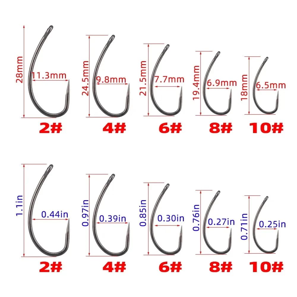 Hameçons Hirisi 15 pièces sans ardillon acier inoxydable haute teneur en carbone revêtus PTFE pour pêche