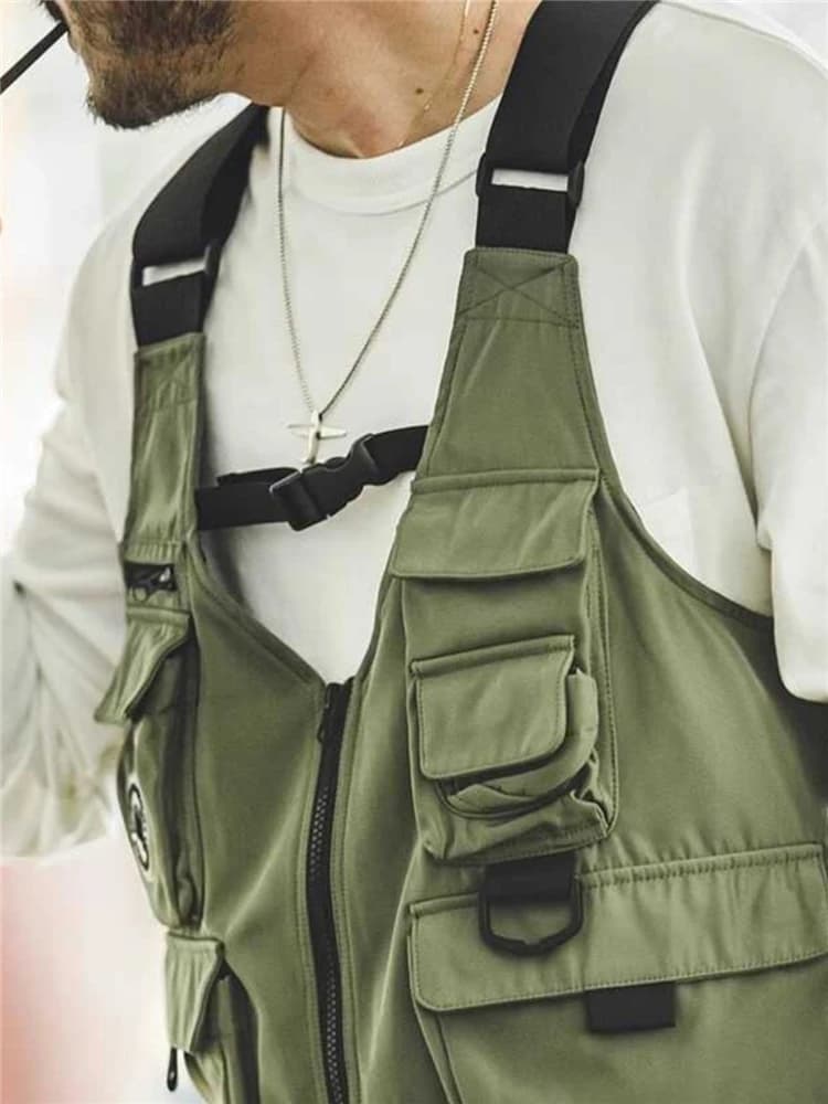 Veste de pêche fonctionnelle poches multiples - Style loose japonais - Veste suspendue été travail extérieur