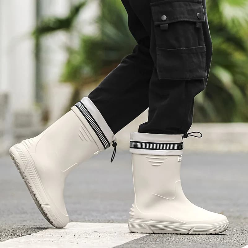 Bottes caoutchouc homme mi-mollet imperméables anti-dérapantes semelle épaisse - Chaussures eau livreurs pêche