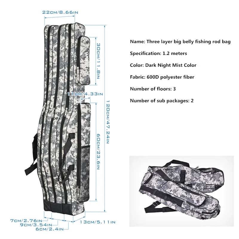 Sac de pêche mer pliable 3 couches 1.2m/1.5m à double bretelles pour cannes et outils