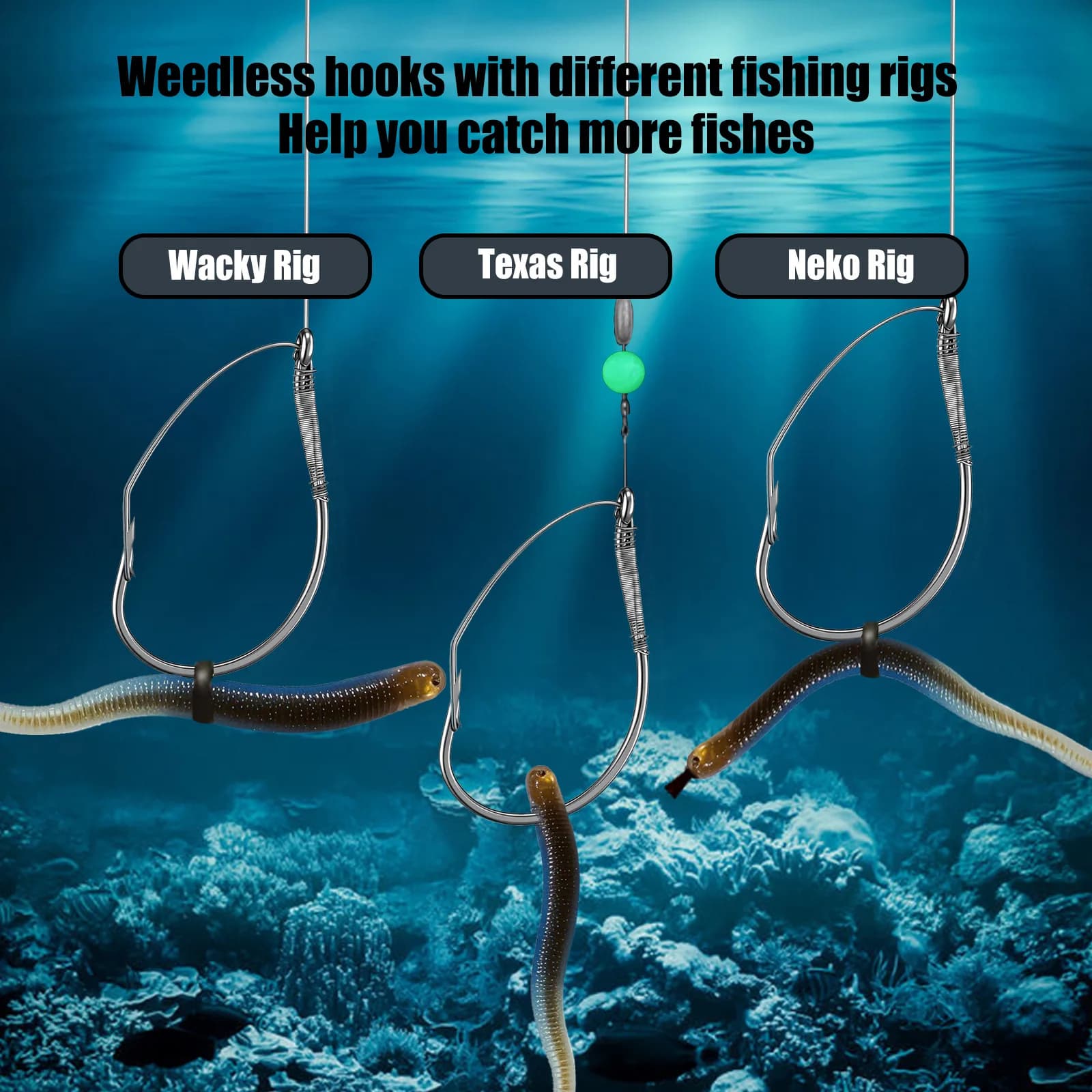 25 hameçons Wacky Rig sans herbe 9KM pour pêche du black bass et perche