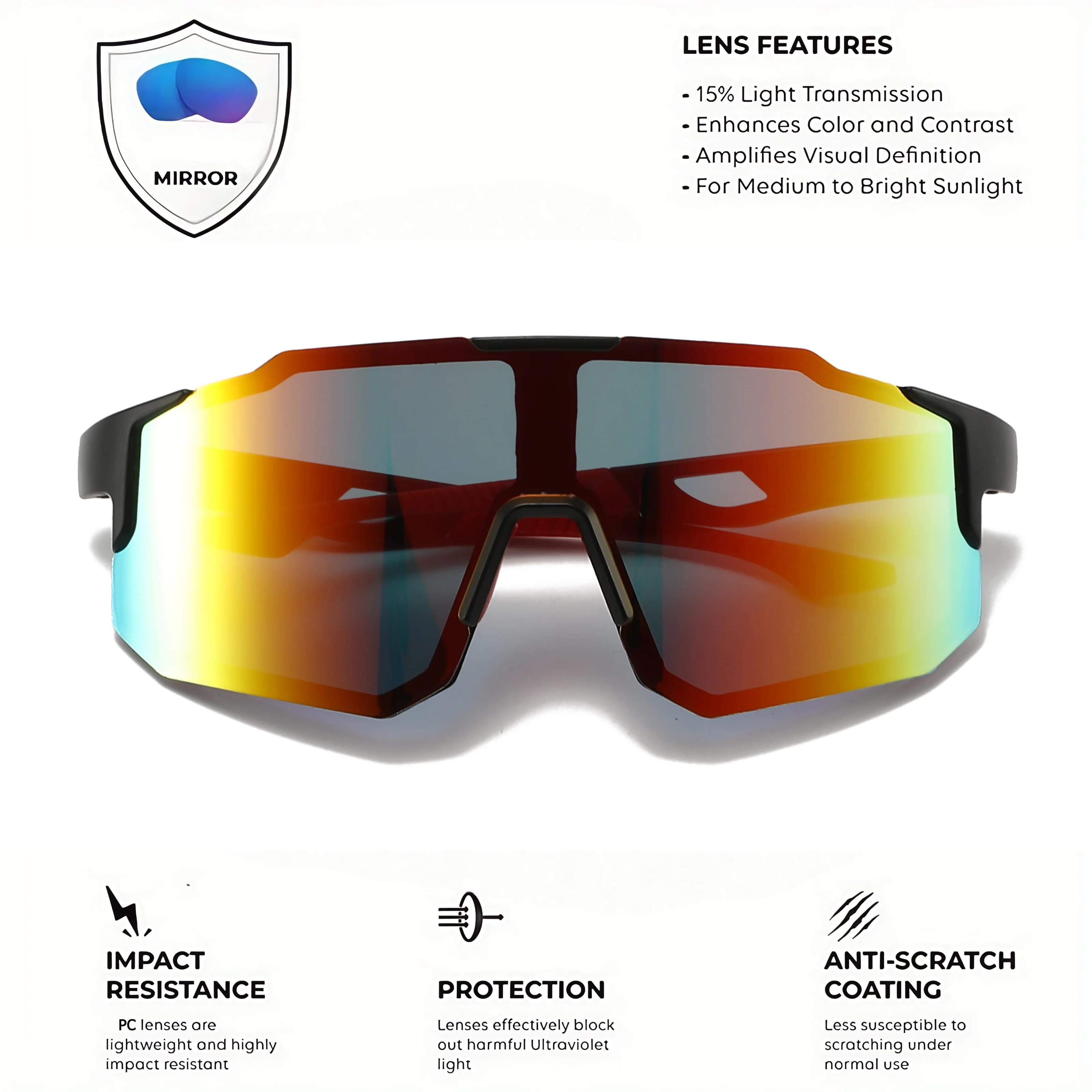 2 paires lunettes de sport surdimensionnées pêche - Design enveloppant UV400 unisexe confort randonnée cyclisme