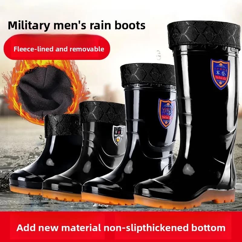 Bottes PVC pêche homme imperméables antidérapantes tube haut avec semelle caoutchouc et doublure polaire