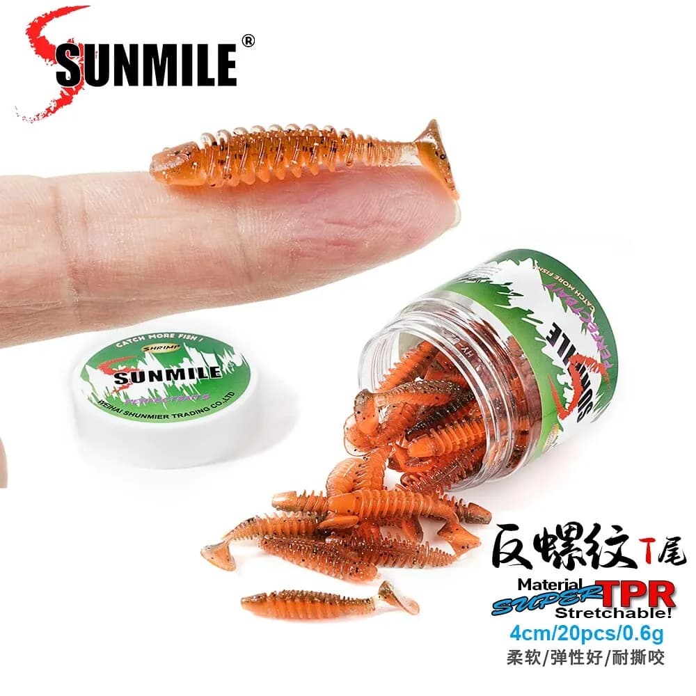 Vers artificiels SUNMILE 4cm pour pêche rock fishing - 20 pièces leurres souples perche truite black bass