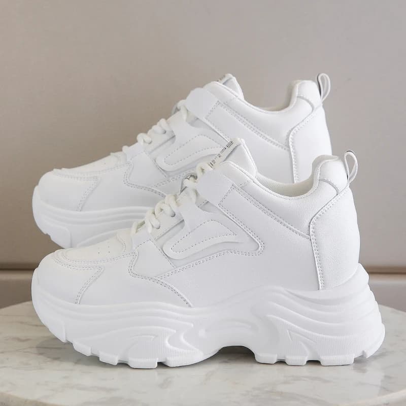 Sneakers femme plateforme blanc printemps 2024 semelle épaisse cuir PU respirant pour pêche sport