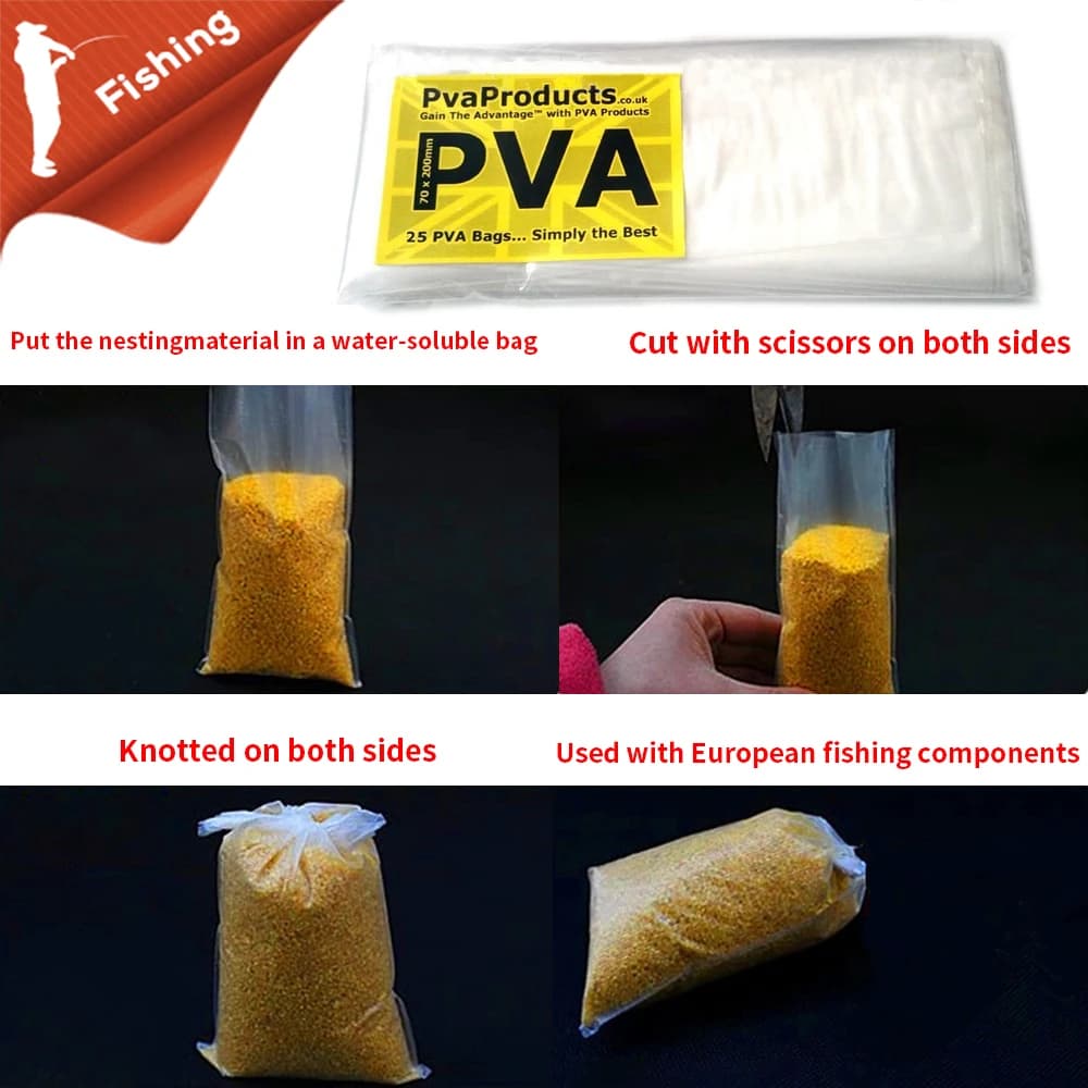 50 sacs PVA carp fishing - dissolution rapide sans résidus pour présentation appâts carpe et poissons blancs