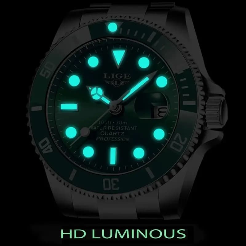 Montre plongeur LIGE luxe 30ATM étanche - Montre sport homme quartz avec date et bracelet