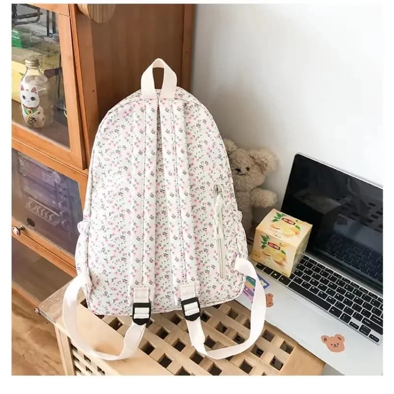 Sac à dos nylon frais et simple grande capacité - Pêche scolaire à motifs floraux - Collégiens
