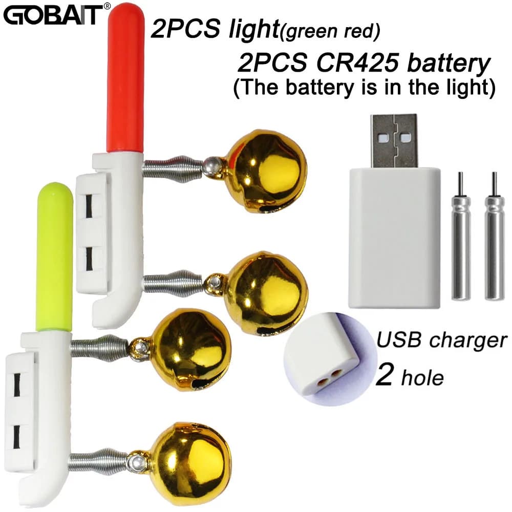 Détecteur double cloche lumineux USB CR425 - kit pêche nuit avec batterie 3.6V rechargeable