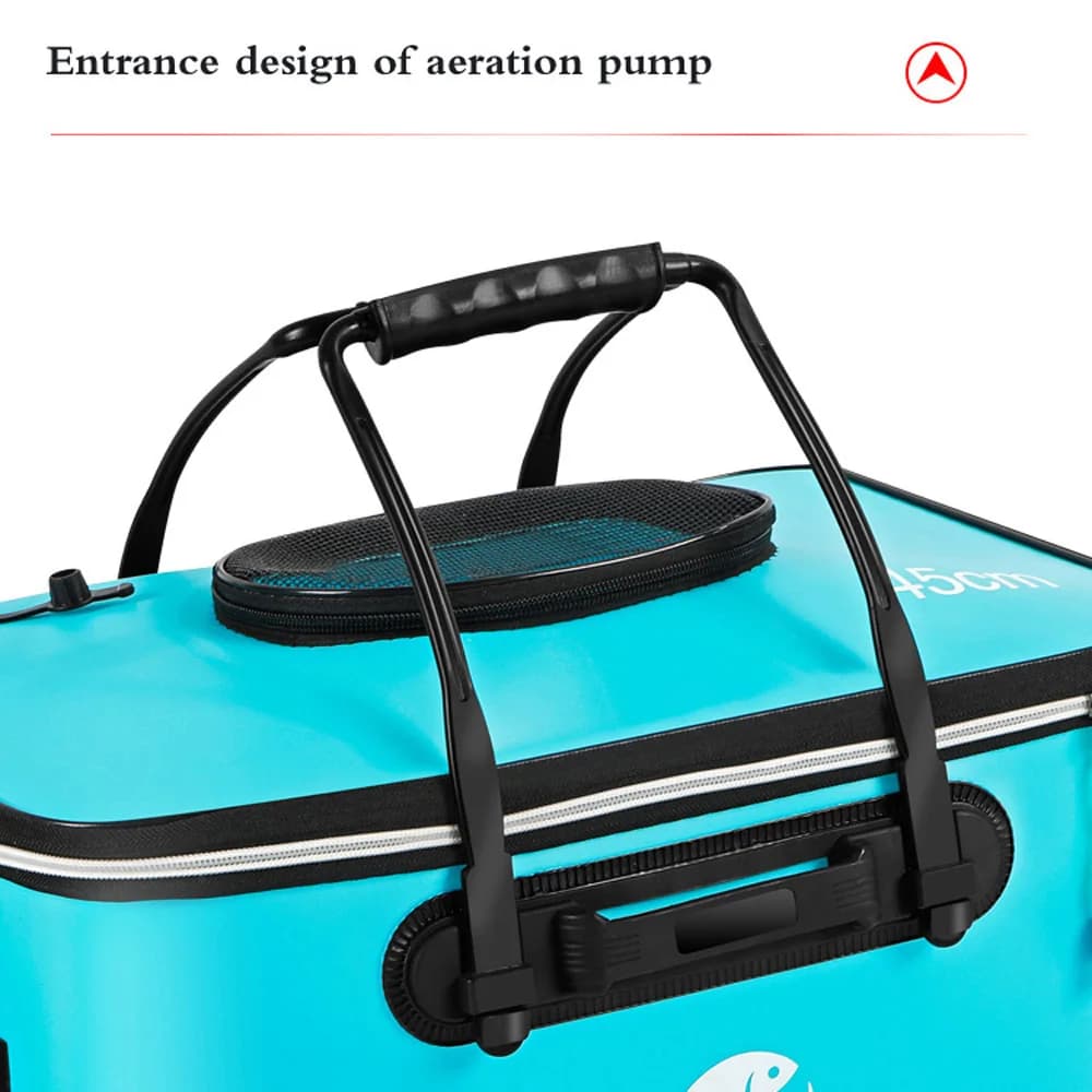 Seau EVA pour poissons vivants avec couvercle filet respirant et poches latérales - Protection poissons pêche