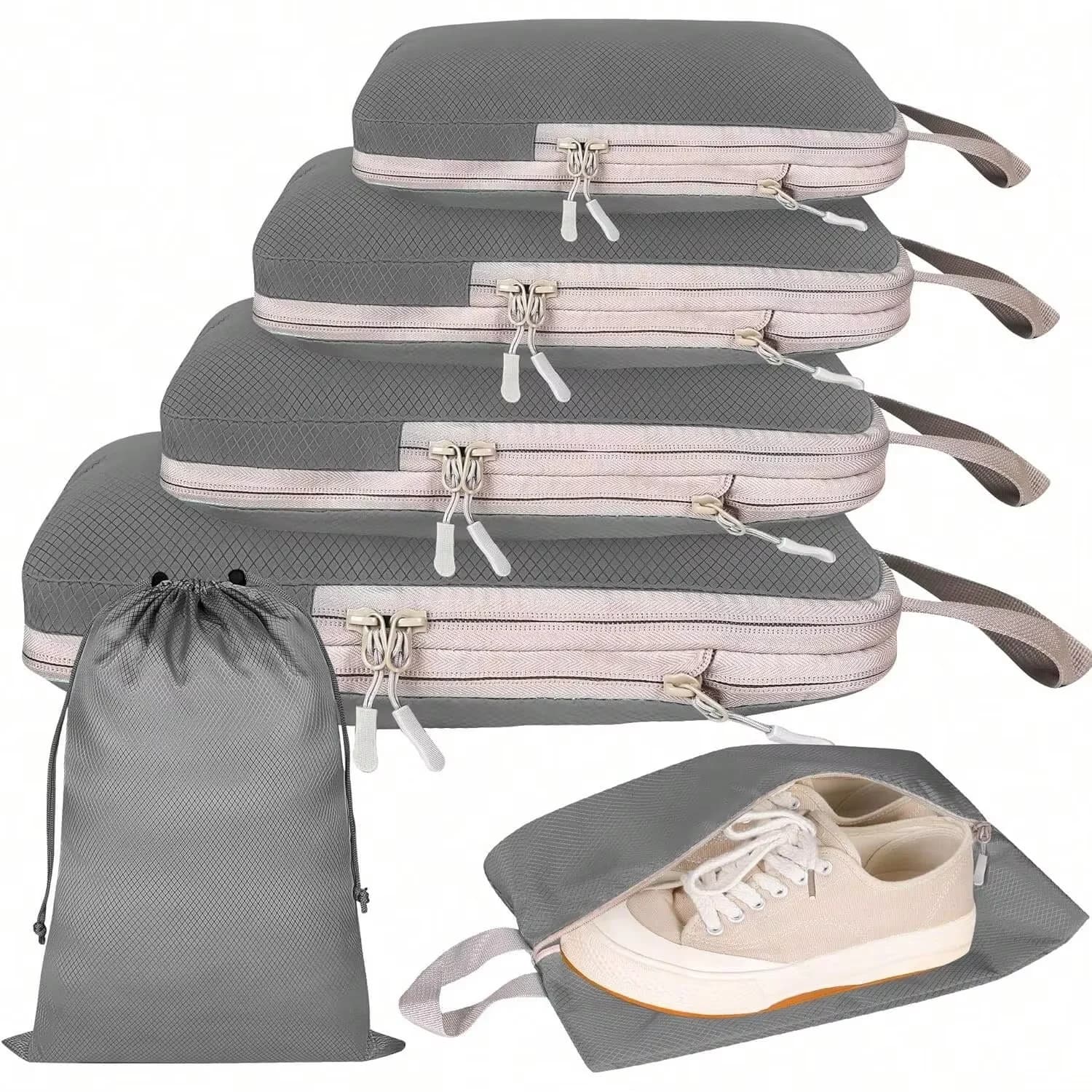 Lot 4/6 cubes de rangement voyage compressibles étanches - Organisateur valise nylon portable Ryanai
