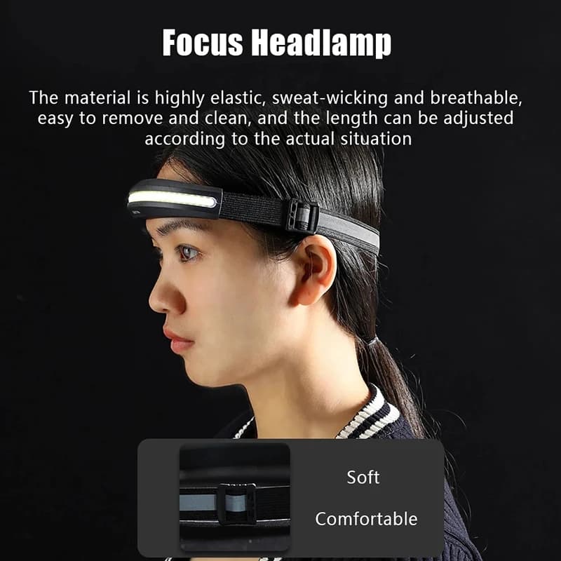 Lampe frontale COB portable puissante rechargeable USB lumière rouge blanche pêche camping projecteur