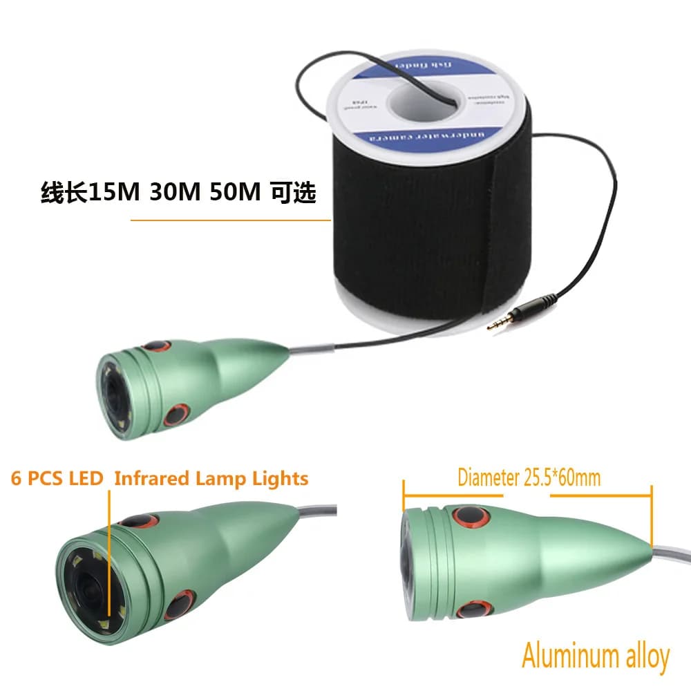 Caméra pêche sous-marine 15-30 mètres 1000TVL avec 6 LEDs 1W vision nocturne pour détecteur de poissons eau douce et mer