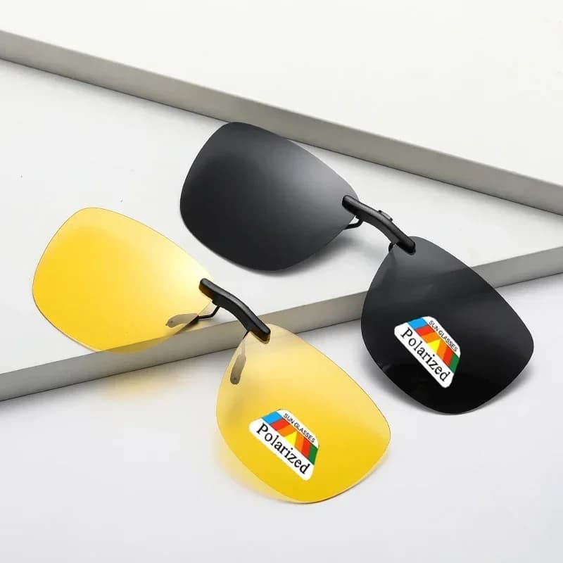 Lunettes clip polarisées carrées pour conduite nocturne - Anti-éblouissement UV400 unisexe