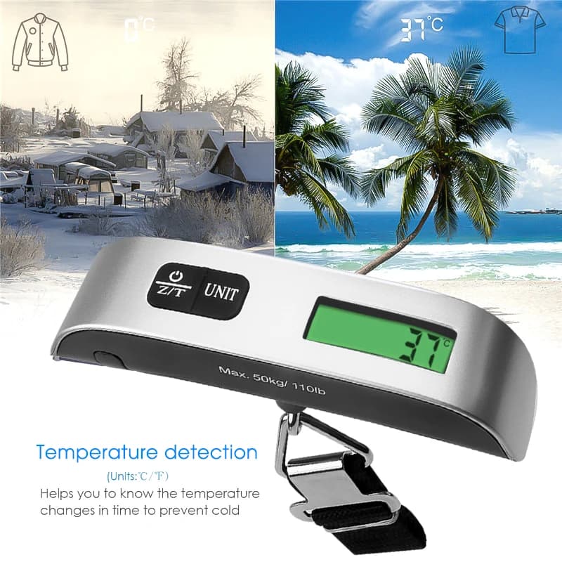 Pèse-bagages numérique 50kg LCD portable pour valises et équipement de pêche voyage