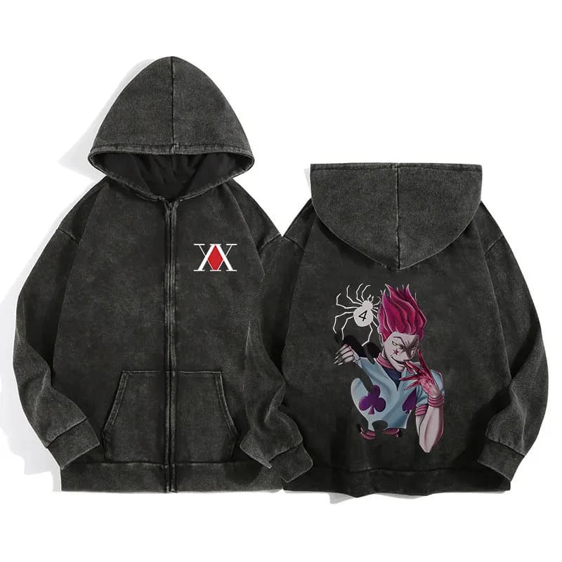 Sweat à capuche zip anime Hunter x Hunter pour pêche casual manga design gothique Harajuku