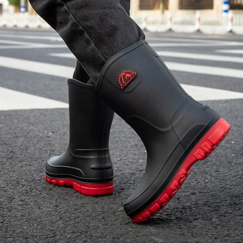 Bottes de pluie mi-mollet style allemand hommes anti-dérapantes pour pêche et lavage auto hiver