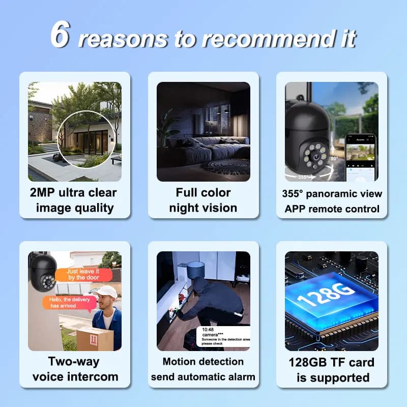 Caméra WiFi sans fil 1080P HD étanche surveillance extérieure maison intelligente vision nocturne CCTV sécurité