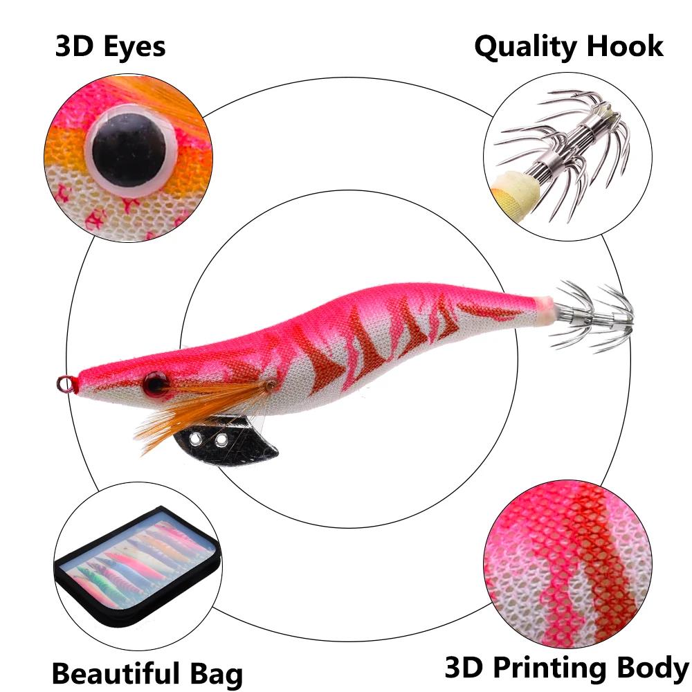 10 Leurres Calmar Appât Crevette avec Hameçon et Yeux 3D Luminescents pour Pêche en Mer