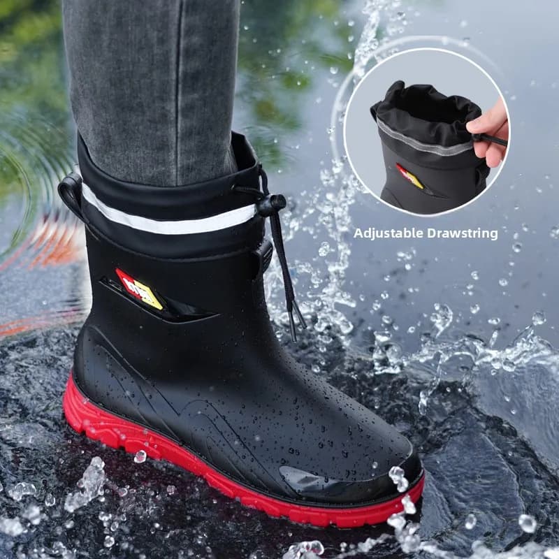 Bottes de pêche imperméables doublées polaire avec lacets - Chaussures de travail antidérapantes extérieur