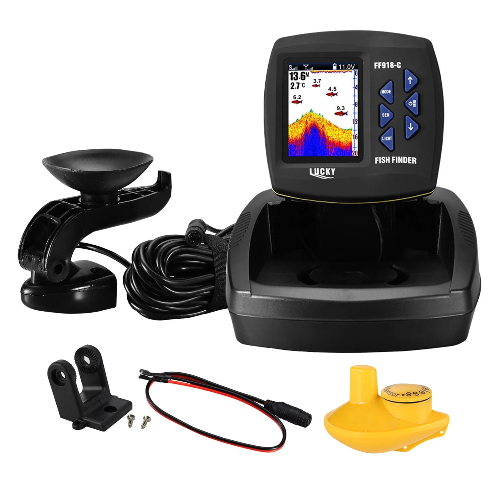 Sonar portable sans fil pour pêche en kayak - Détecteur de poissons avec transducteur filaire pour bateau