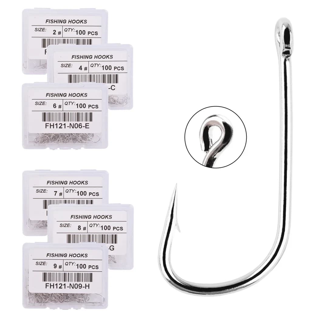 Hameçons de pêche 100 pièces acier inoxydable extra-longs Owner pour mer et rivière - Boîte de rangement