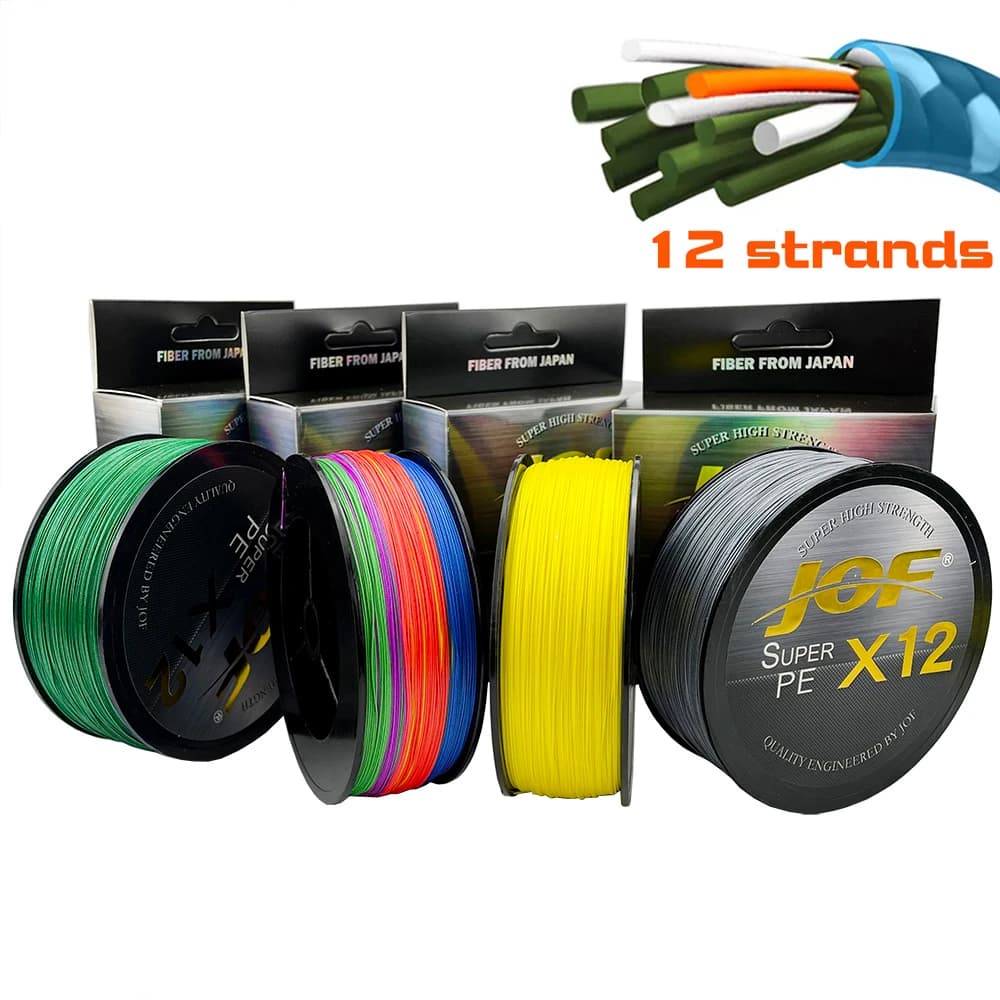 Ligne tressée JOF X12 améliorée 12 brins multifilament PE 100m-500m 25LB-92LB super résistante pêche