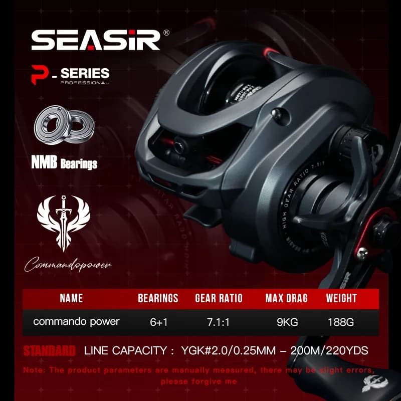Moulinet baitcaster Seasir Commando Power ratio 7.1:1 avec frein 9kg pour pêche mer et rivière