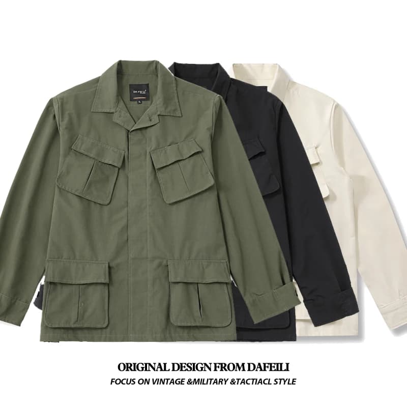 Veste de pêche camouflage jungle M65 - Softshell vert olive multi-poches safari