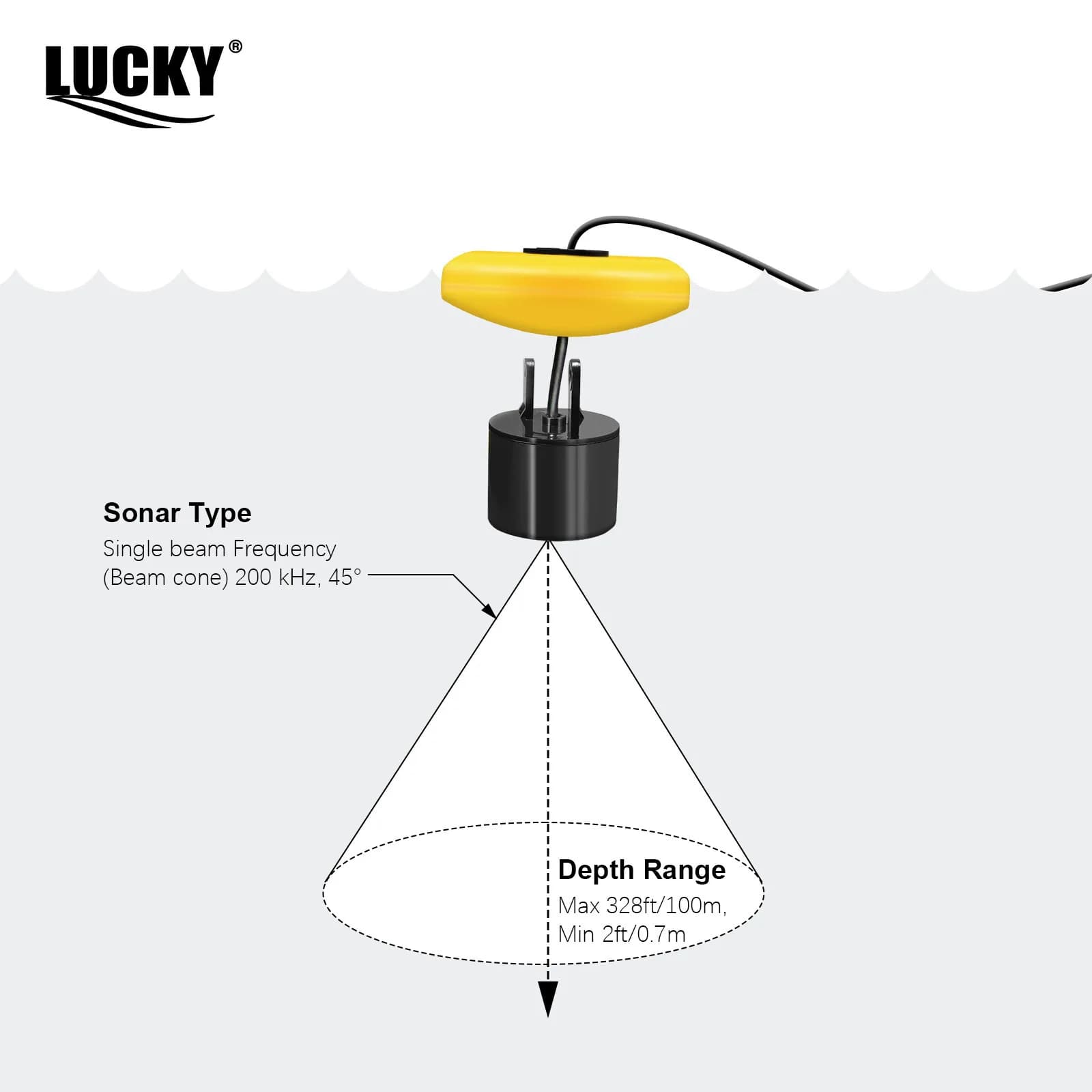 Détecteur de poissons Lucky Sonar sans fil rechargeable 45M avec sondeur portable FF1108-1CLA