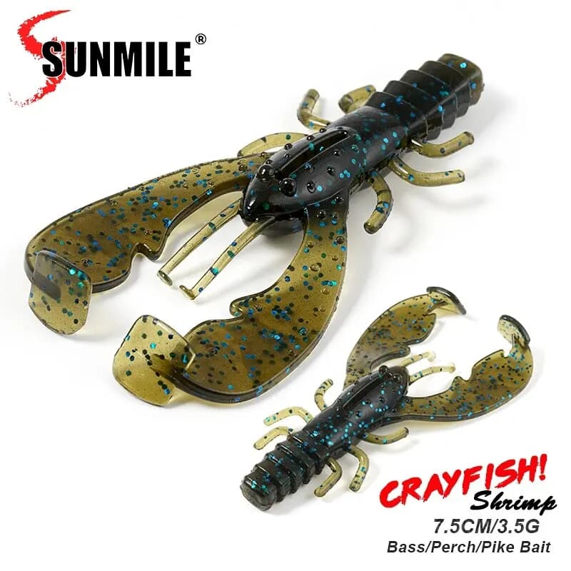 Leurres souples Sunmile 6 pièces écrevisse crevette 7,5cm pour pêche du bar et perche